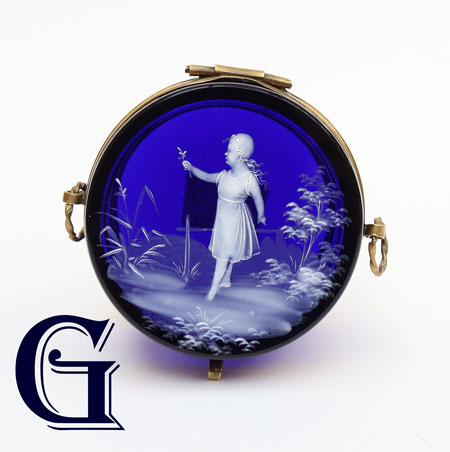 cobalt blue glass Mary Gregory lidded box
